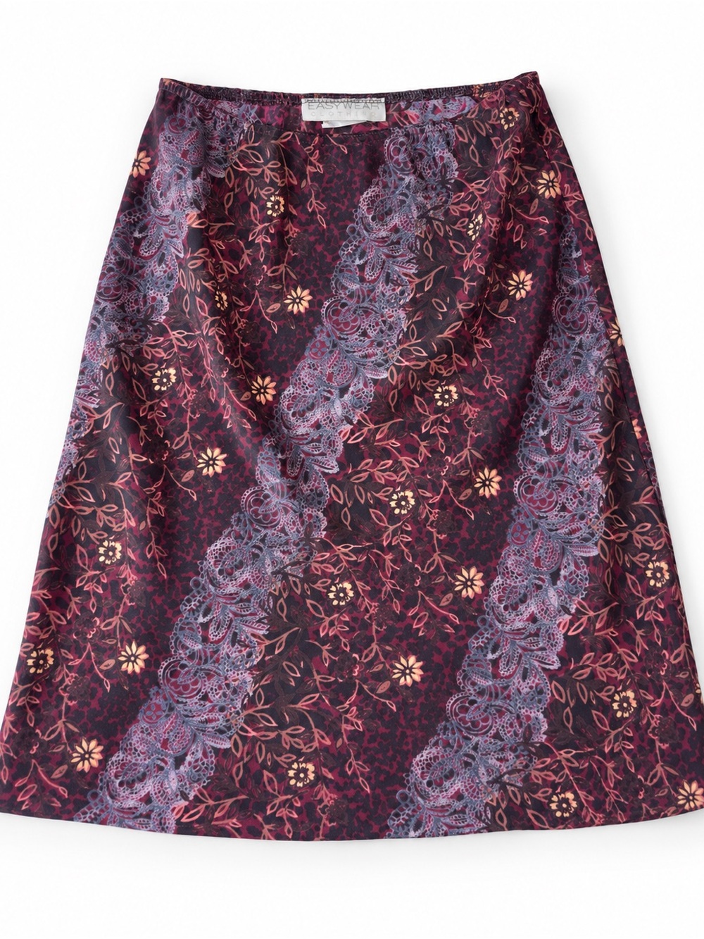 Vintage Y2K Burgundy Floral Midi Skirt | Size 7/8 Small | Made in Canada